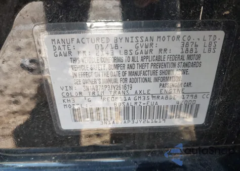 2018 Nissan Sentra Sr from USA, damaged, VIN 3N1AB7AP3JY261619
